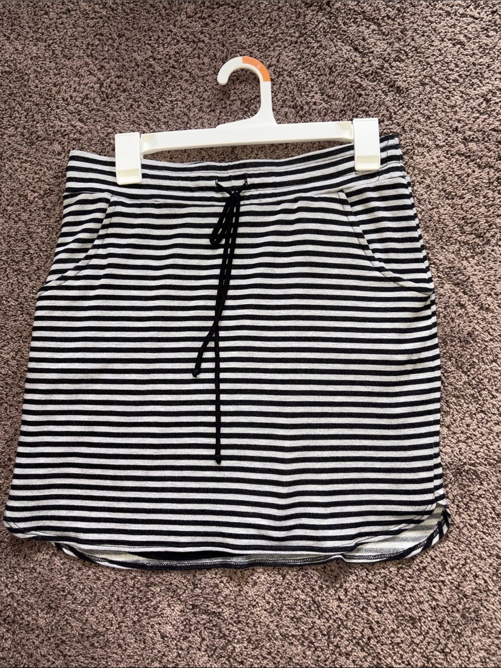 Renee C. Black & White Striped Drawstring Mini Skirt
